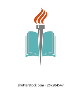 Book logo torch mockup, university education or library emblem, bible icon