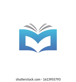 book logo vector design with letter m element