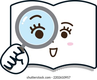 A book looking into a magnifying glass with a smile