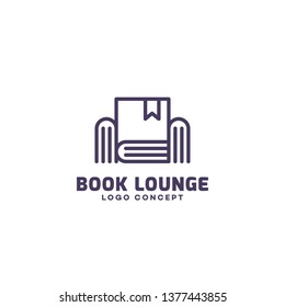 Book lounge logo design template in linear style. Vector illustration.