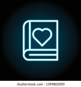 book, love neon icon. Simple thin line, outline vector of Book icons for UI and UX, website or mobile application on dark blue gradient background