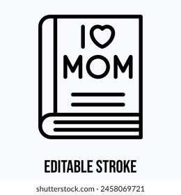 Libro Con Icono De Vector De Texto I Love U, Trazo Editable.