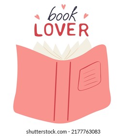 Book lover. Hand drawn open book isolated on white background. Literature fan, reading books concept for card, stickers. Vector illustration