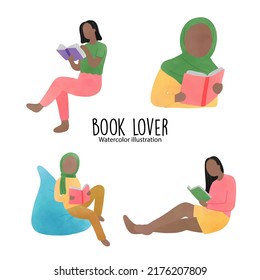 amante de los libros, biblioteca. Ilustración del vector