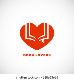 Book Lovers Abstract Vector Sign, Emblem or Logo Template. Negative Space Open Book in a Heart Silhouette. Isolated.