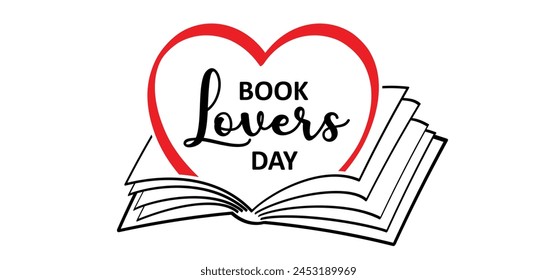 Book lovers day. Cartoon open book and pages with love heart. Education concept. Line drawing. Opened books sign. Book store logo. Flying pages. Concept of love of reading