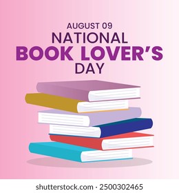 Book Lovers Day graphic with enthusiastic book characters, playful typography in teal and yellow, for children's educational content and celebration announcements, lively and colorful design. EPS FILE