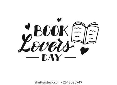 Dia dos Amantes do Livro palavras manuscritas isoladas sobre fundo branco. Letras caligráficas desenhadas à mão. Inscrição tipográfica para banner, web, print, card, holiday poster.