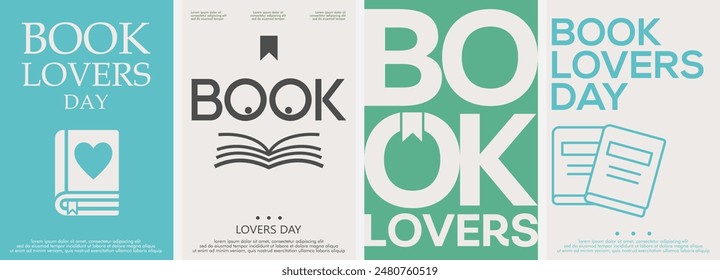 Book Lovers Day Template Background. Set of 4 modern simple background vector illustration flat style. Suitable for poster, cover, ads, social banner, or flyer