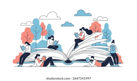 Book Lovers Enjoying Time in Nature While Immersed in Reading Through Knowledge