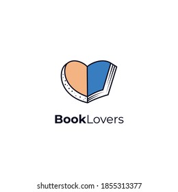 Book lovers logo. Creative book love vector logo,education icon. Logo for a book lovers club, library, or bookstore. Half a heart, half a book. Knowledge and education.