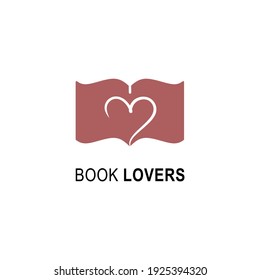 Book Lovers Logo Design Template. Book Icon And Heart Emblem For Courses, Classes And Schools Vector Illustration. Nerd, E-book, Business Company, Library, Book Store And Love Learning Concept.