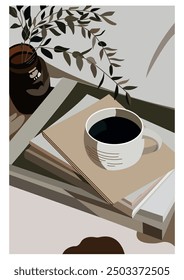 Book lying on a blanket. Relaxing with coffee and books. Studying. Education and self-development