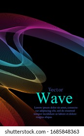 Book, magazine, brochure cover colorful wave design on black background