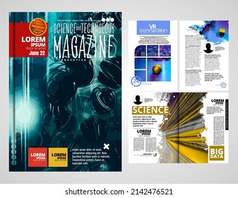 Book, magazine or brochure cover design vector template in A4 size. Abstract technology brochure design. Vector illustration. 