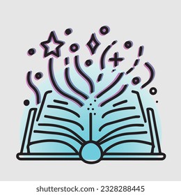 libro de magia con el logotipo del icono de efecto mágico, vectores eps jpg, editable. 