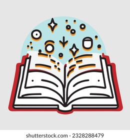 libro de magia con el logotipo del icono de efecto mágico, vectores eps jpg, editable. 