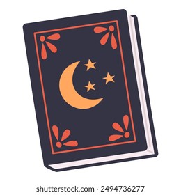 Book of magic spells, fairy tales or games about witchcraft, ancient volumes with esoteric recipes and mystical charms. Vector illustration