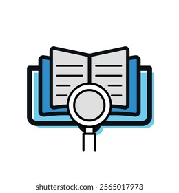 book and magnifying glass icon vector. open book icon