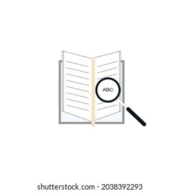 Book magnifying glass or illustration. Flat book magnifying glass or icon. Magnifying glass.