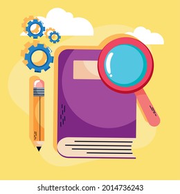book and magnifying glass learning