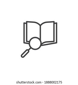 Book and magnifying glass line icon. linear style sign for mobile concept and web design. Reading book outline vector icon. Symbol, logo illustration. Vector graphics