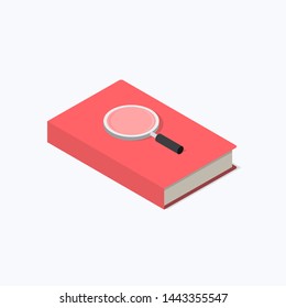 Book & Magnifying Glass Study Isometric Color Icon