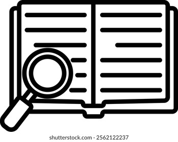 Book and Magnifying Glass Vector Definition icon Outline