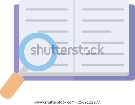 Book and Magnifying Glass Vector Definition icon