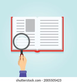 book and magnifying glass vector illustration 