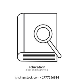 Book and magnifying vector illustration lineal color and filled design