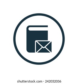 book mail icon, round shape, isolated on white background 