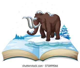 Book of mammoth on iceberg illustration