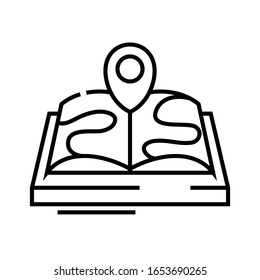 Icono de línea de mapa del libro, signo de concepto, ilustración de vector de esquema, símbolo lineal.