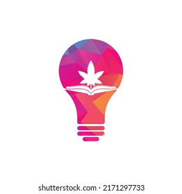 Plantilla de logotipo del símbolo del concepto de la forma del bulbo del libro y la marihuana. Adecuado para la educación médica.	