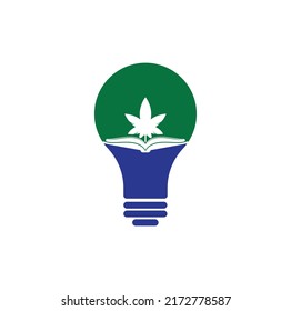 Book and marijuana bulb shape concept symbol logo template. Suitable for medical education.	