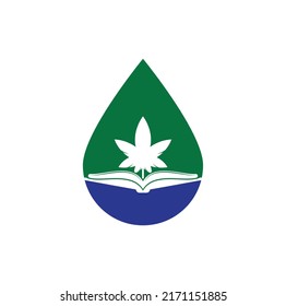 Book and marijuana drop shape concept symbol logo template. Suitable for medical education.	