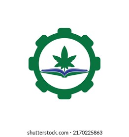 Plantilla del logotipo del símbolo del concepto de la forma de los aparejos de marihuana y del libro. Adecuado para la educación médica.