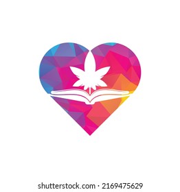 Plantilla de logotipo del símbolo del concepto de forma cardíaca de libro y marihuana. Adecuado para la educación médica.