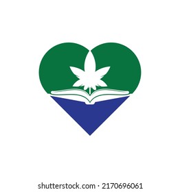 Book and marijuana heart shape concept symbol logo template. Suitable for medical education.