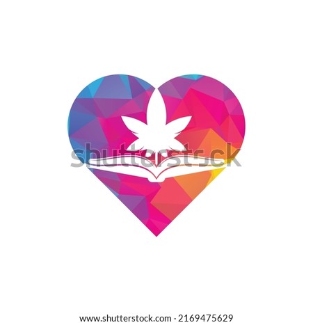 Book and marijuana heart shape concept symbol logo template. Suitable for medical education.