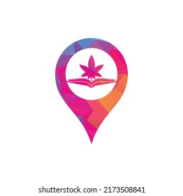 Book and marijuana map pin shape concept symbol logo template. Suitable for medical education.