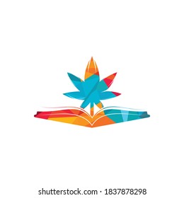 Plantilla del logotipo del libro y del símbolo de la marihuana. Adecuado para la educación médica.