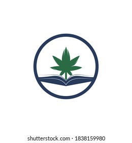 Plantilla del logotipo del libro y del símbolo de la marihuana. Adecuado para la educación médica.