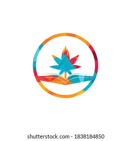 Book and marijuana symbol logo template. Suitable for medical education.