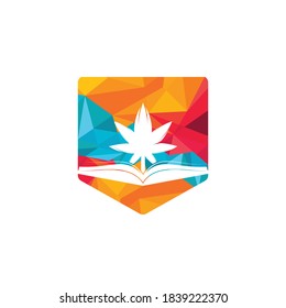 Plantilla del logotipo del libro y del símbolo de la marihuana. Adecuado para la educación médica.