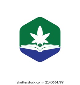 Plantilla del logotipo del libro y del símbolo de la marihuana. Adecuado para la educación médica.