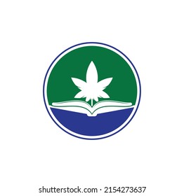 Plantilla del logotipo del libro y del símbolo de la marihuana. Adecuado para la educación médica.