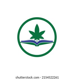 Book and marijuana symbol logo template. Suitable for medical education.