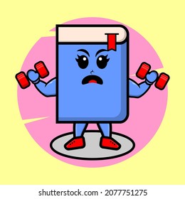 book mascot cartoon is fitness with dumbbell and cute style design for t-shirt, sticker, logo element
